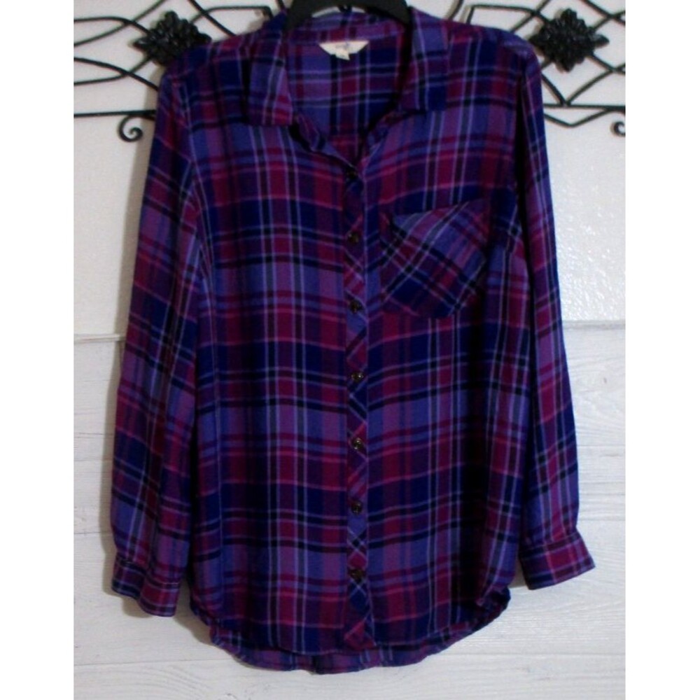 Terra & Sky Women's Flannel Top Size 14W Multicolored Long Sleeve Plaid